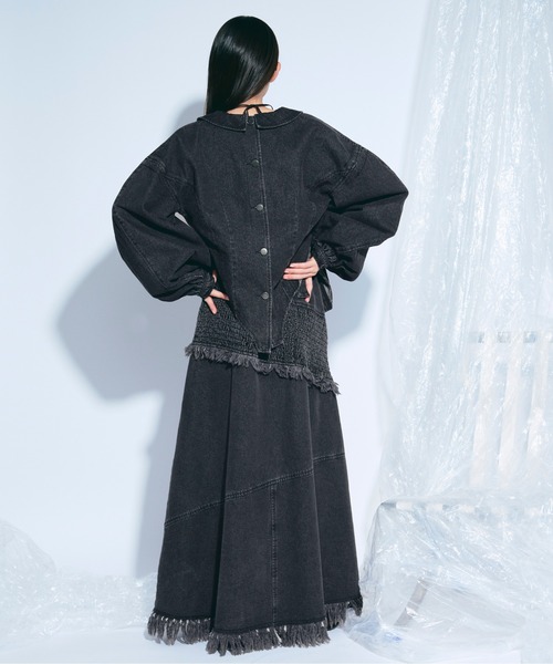 Ezick ワンピース lady mode shirring デザインデニムワンピース