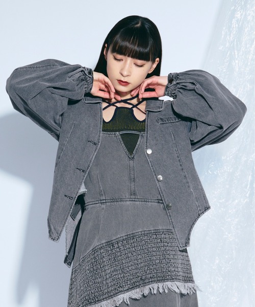 Ezick ワンピース lady mode shirring デザインデニムワンピース