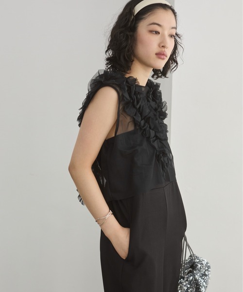 GIRL DRESS FOR NOW パンツドレス フロッキードットシアー