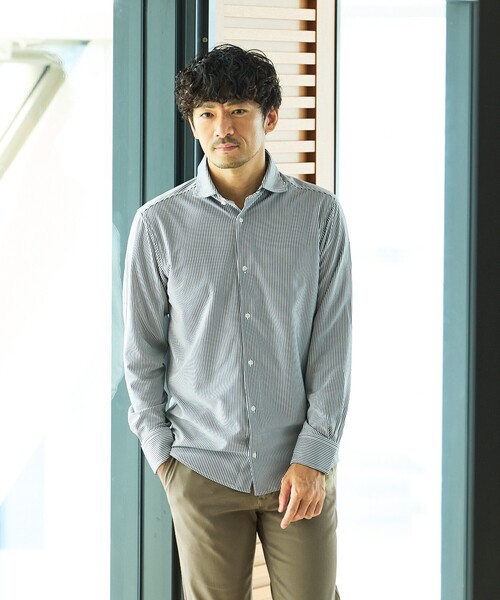 ABAHOUSE GRAY シャツ 「ON/OFF兼用」トリコット サッカー 長袖シャツ