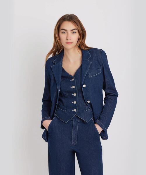 【最終値下げ】agnes b. デニムベスト　スタンドカラー agnes b. ベスト ジレ デニム レディース : ZOZOTOWN Yahoo!店