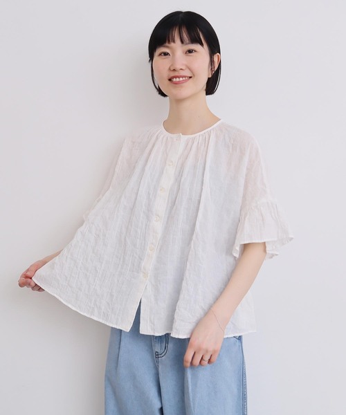 ブラウス シャツ コットンシャーティング シャツ レディース l'atelier du savon ブラウス シャツ くしゃくしゃコットン