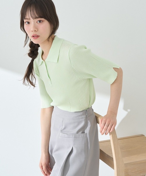 earth music&ecology ニット セーター 半袖ポロニットプル