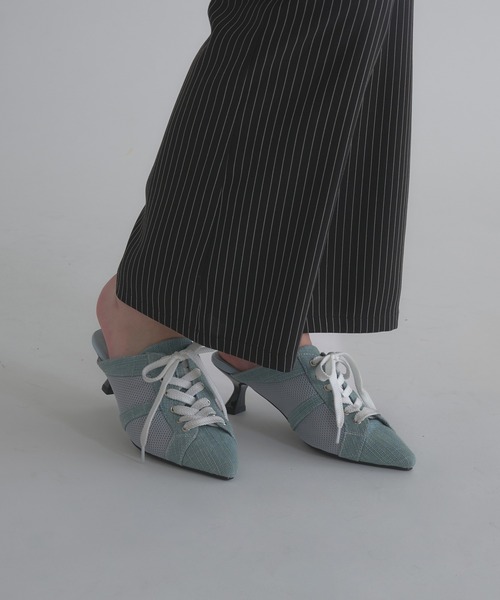 新品未使用レースアップサンダル 厚底 ブルーデニム Calon mie シューズ DENIM LACE UP SANDAL / デニムレースアップ