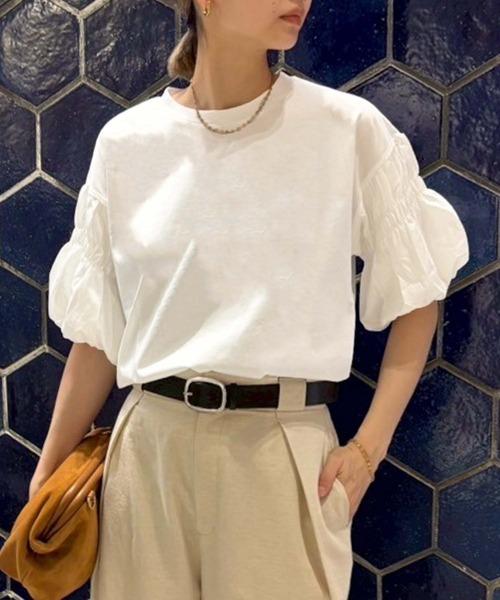 tシャツ 袖バルーンカットソー-手洗い可- レディース