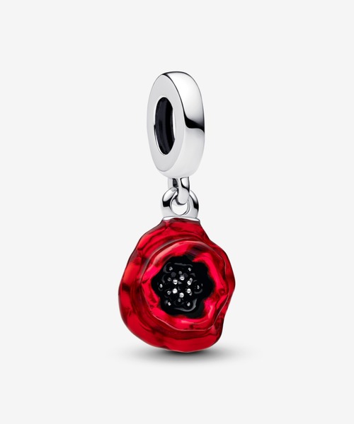Pandora 赤 レザー バングル 鍵チャーム PANDORA（パンドラ） チャーム レッドフラワー ダングル チャーム