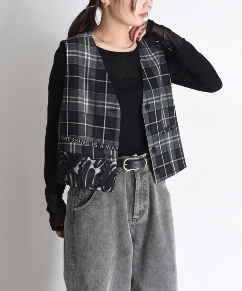 Eimee Law（エイミーロウ） ベスト ジレ ロゴテープチェックベスト