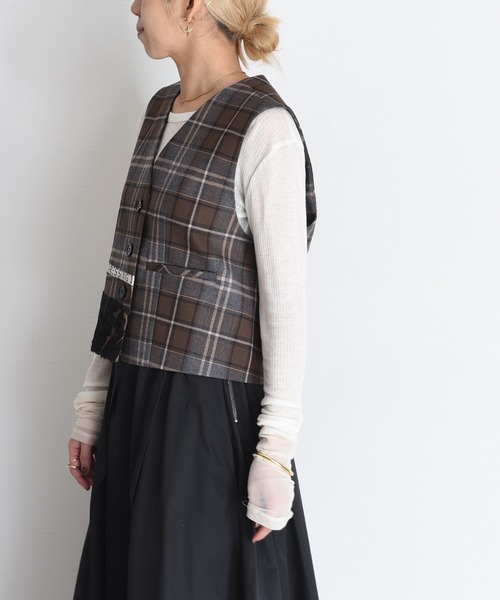 Eimee Law（エイミーロウ） ベスト ジレ ロゴテープチェックベスト