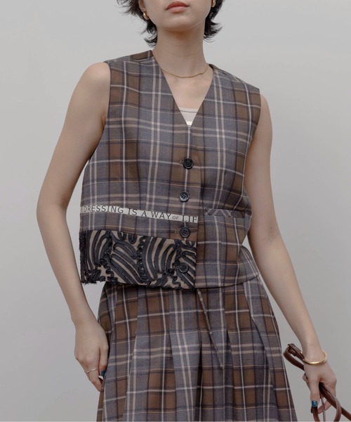Eimee Law（エイミーロウ） ベスト ジレ ロゴテープチェックベスト