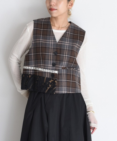 Eimee Law（エイミーロウ） ベスト ジレ ロゴテープチェックベスト