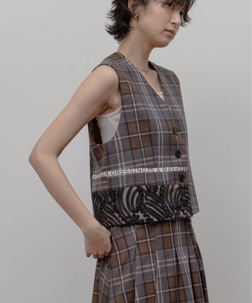 Eimee Law（エイミーロウ） ベスト ジレ ロゴテープチェックベスト