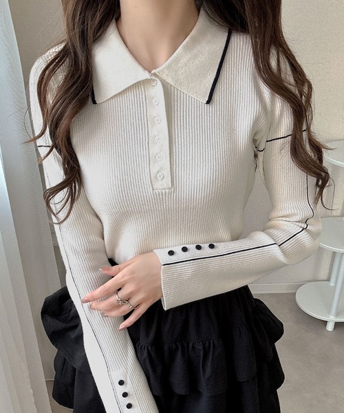 mily bilet ニット セーター 「mily bilet」配色ラインがポイント