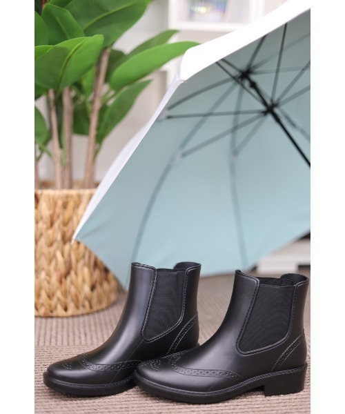 長靴 レインブーツ ウィングチップ デザイン レイン ブーツ レディース