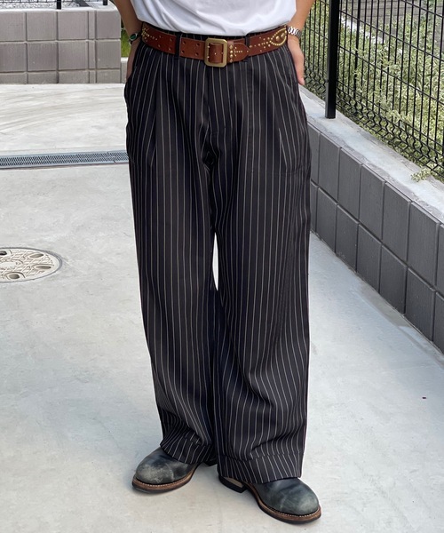 MandO（エムオー） スラックス ストライプ＆無地ベイカータックパンツ