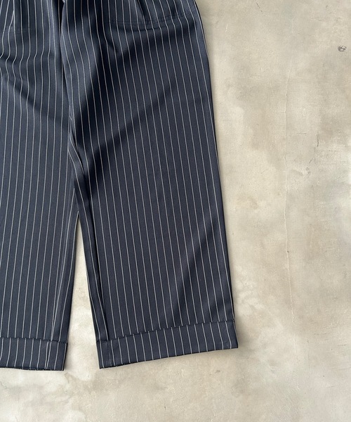 MandO（エムオー） スラックス ストライプ＆無地ベイカータックパンツ