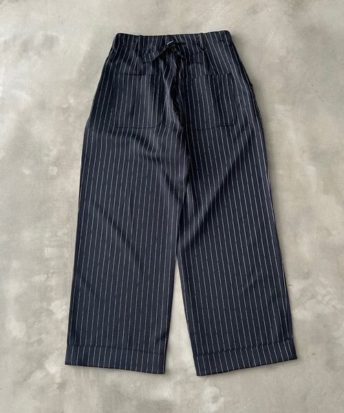 MandO（エムオー） スラックス ストライプ＆無地ベイカータックパンツ