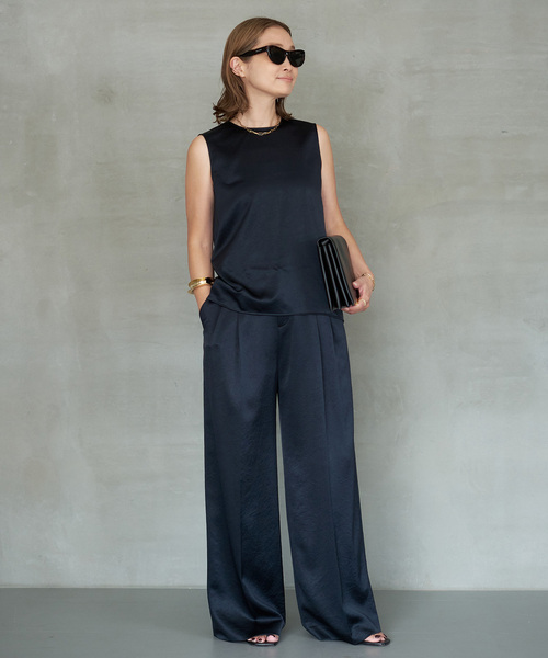 Deuxieme Classe / ドゥーズィエムクラス | 2022AW | SATIN HENRY / サテン ブラウス | F | ネイビー | レディース Deuxieme Classe（ドゥーズィエムクラス） ブラウス シャツ Minimal