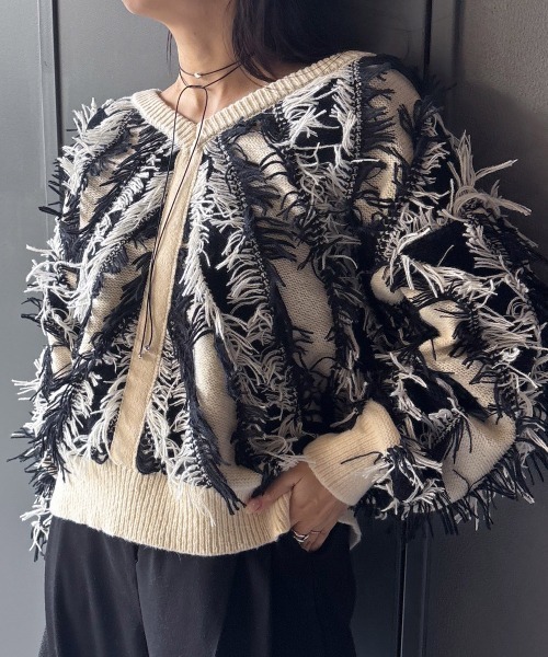 【ベージュ系（28）】【WEB限定】ウォッシャブル前後2WAYシャギーニットプルオーバー BAB（バブ） ニット セーター 前後2WAYシャギーニットトップス