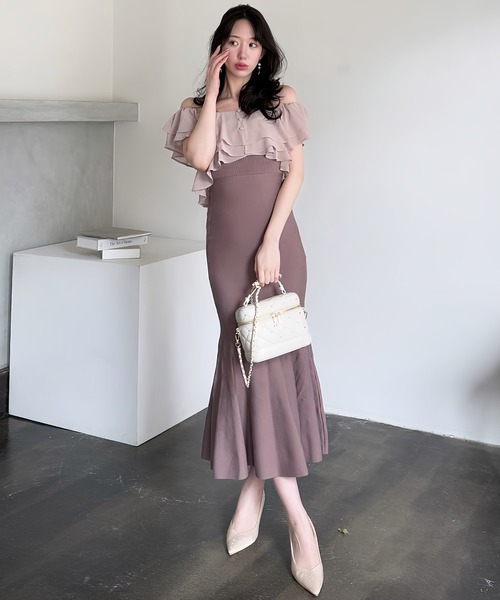 ROYAL PARTY ワンピース シフォンブラウスドッキングニット