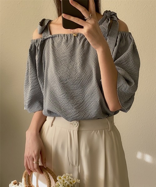 「MAISON DE THERESE」 半袖ブラウス M グレイッシュブルー レディース_画像2