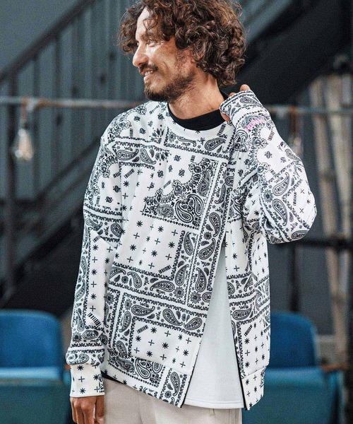 トレーナー スウェット msw1750-Bandana Cardboard Knit Zip Accent Pullover トレーナー(F25F10