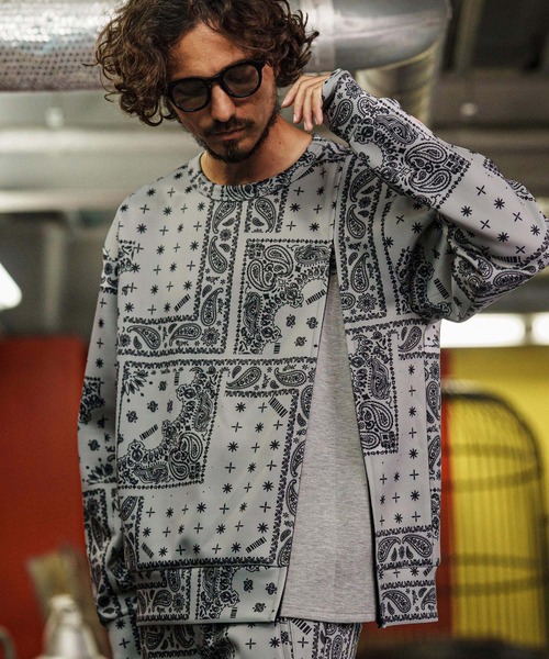 トレーナー スウェット msw1750-Bandana Cardboard Knit Zip Accent Pullover トレーナー(F25F10