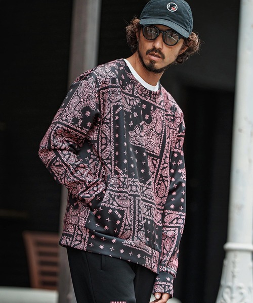 トレーナー スウェット msw1750-Bandana Cardboard Knit Zip Accent Pullover トレーナー(F25F10