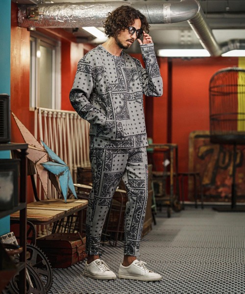 トレーナー スウェット msw1750-Bandana Cardboard Knit Zip Accent Pullover トレーナー(F25F10