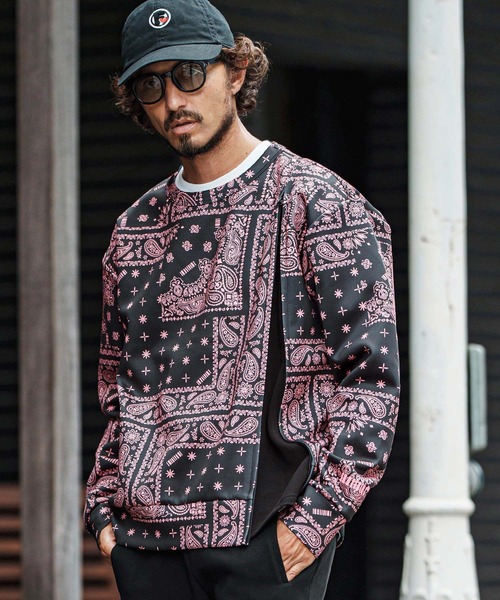 トレーナー スウェット msw1750-Bandana Cardboard Knit Zip Accent Pullover トレーナー(F25F10