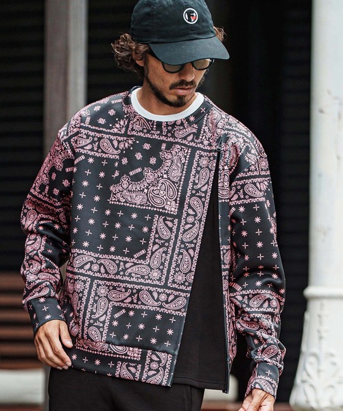 トレーナー スウェット msw1750-Bandana Cardboard Knit Zip Accent Pullover トレーナー(F25F10