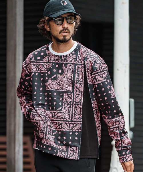 トレーナー スウェット msw1750-Bandana Cardboard Knit Zip Accent Pullover トレーナー(F25F10