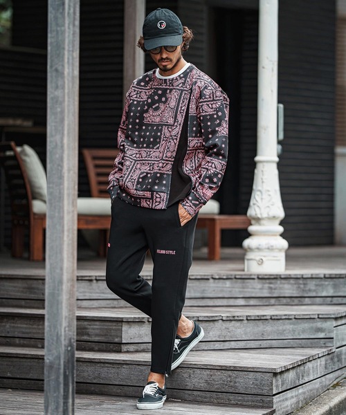 トレーナー スウェット msw1750-Bandana Cardboard Knit Zip Accent Pullover トレーナー(F25F10