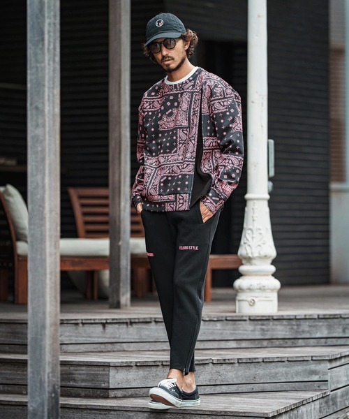 トレーナー スウェット msw1750-Bandana Cardboard Knit Zip Accent Pullover トレーナー(F25F10