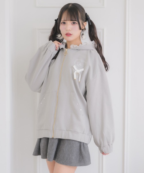 新品！ふわふわうさぎのジャガードプルオーバー上下セットグレー 上下SET】ファーパーカーセットアップ | Remind me and forever