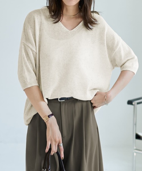 STYLE DELI（スタイルデリ） ニット セーター リネン混シアー編み5分 