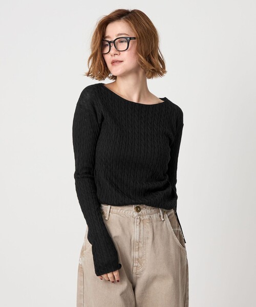 conte コンテ ミックス ボートネックニット conte ニット セーター 「conte」ケーブル ボートネックニット