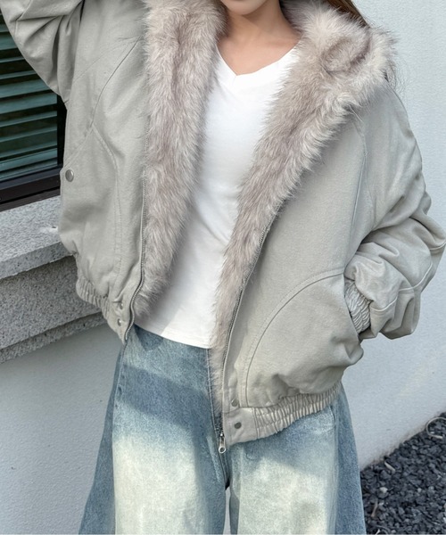 新品　アンパスィ　アウター　ジャケット　ブルゾン ファー付き　防寒　ふわふわ ブルゾン アウター 裏ファーブルゾン レディース : ZOZOTOWN Yahoo!店