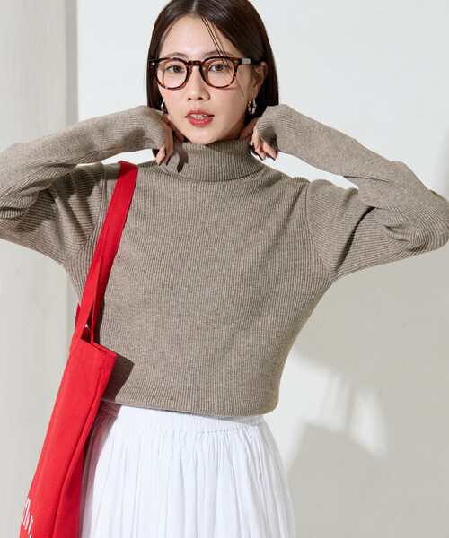 LITMUS】(値下げ)リブタートルネック / ピンク ✖︎ グレー 楽天市場