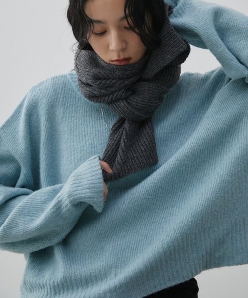 Rib Knit Muffler/リブニットマフラー　ブルー Aunt Marie's（アントマリーズ） マフラー ストール リブニット