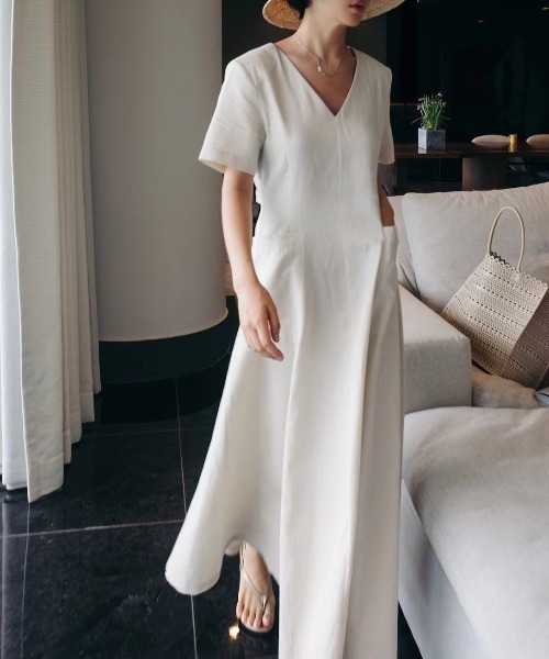 「N.s」 半袖ワンピース FREE アイボリー レディース_画像2