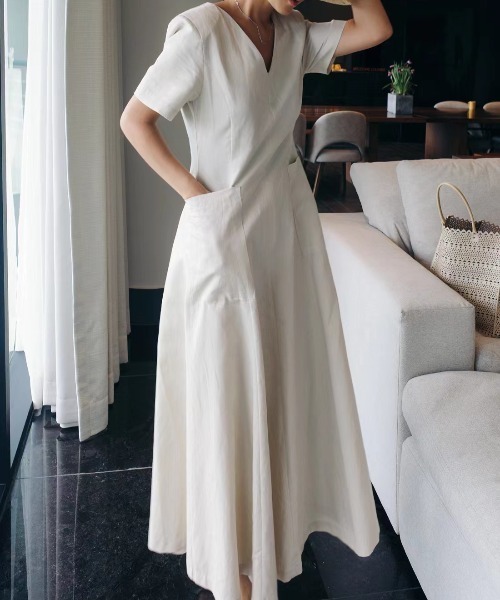 「N.s」 半袖ワンピース FREE アイボリー レディース_画像4