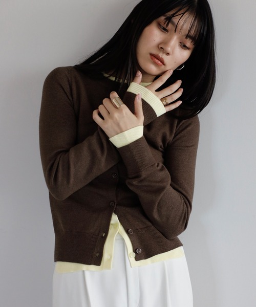 ok.soonオクスン layered cardiganレイヤード風ニットカーディガン【フリー】【LKNA78153】 layered cardigan | ok.soon