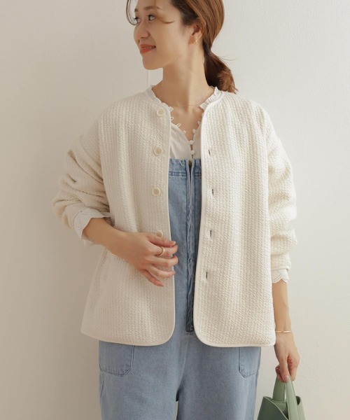 URBAN RESEARCH DOORS ノーカラージャケット M ベージュ URBAN RESEARCH DOORS（アーバンリサーチドアーズ） ノーカラー