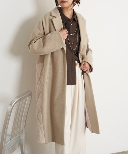 B18163 美品 ジェナ エスパスメルヴェイユ リバーコート ロング ベージュ Jena espace merveilleux（ジェナ エスパスメルヴェイユ） コート