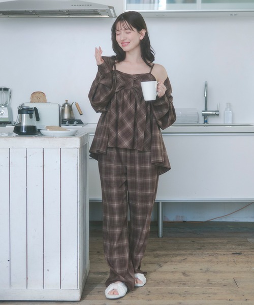 パジャマ ルームウェア 「SET ITEM」cup in camisole check set up