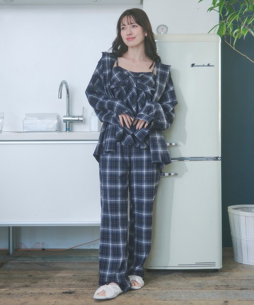 パジャマ ルームウェア 「SET ITEM」cup in camisole check set up