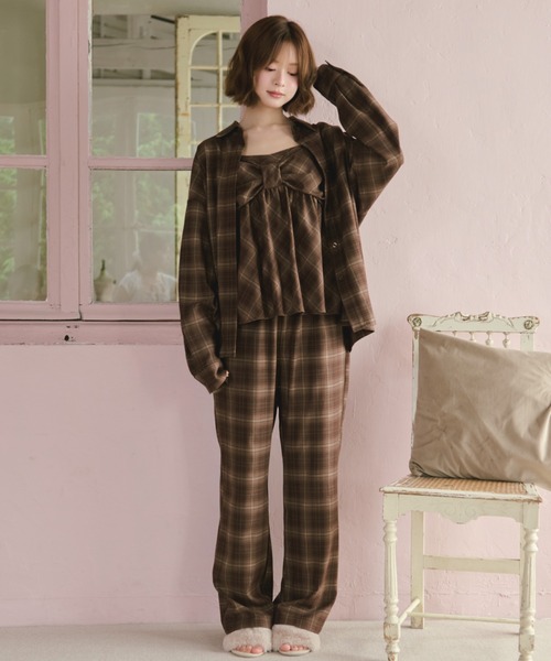 パジャマ ルームウェア 綿100% 「SET ITEM」cup in camisole check set 
