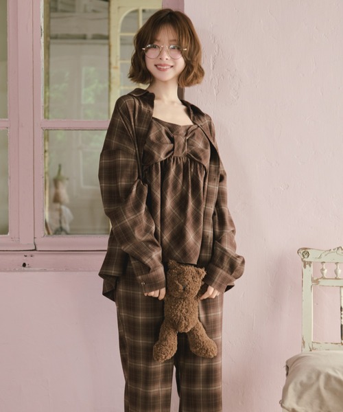 パジャマ ルームウェア 「SET ITEM」cup in camisole check set up
