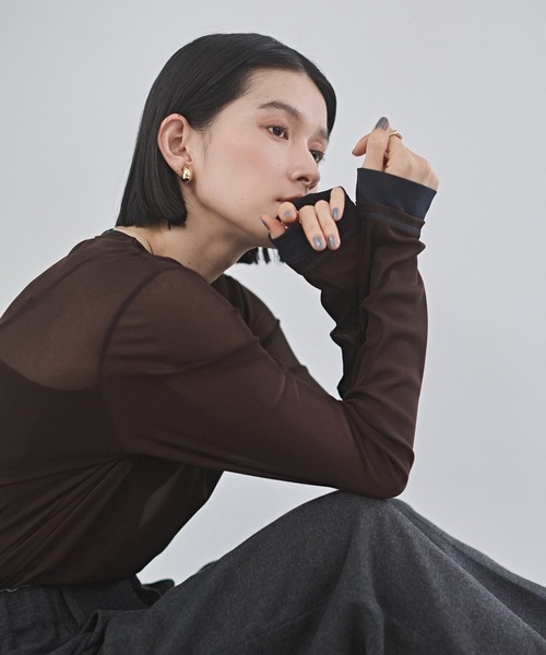 hunch（ハンチ） tシャツ パワーネット 配色 レイヤード シアー