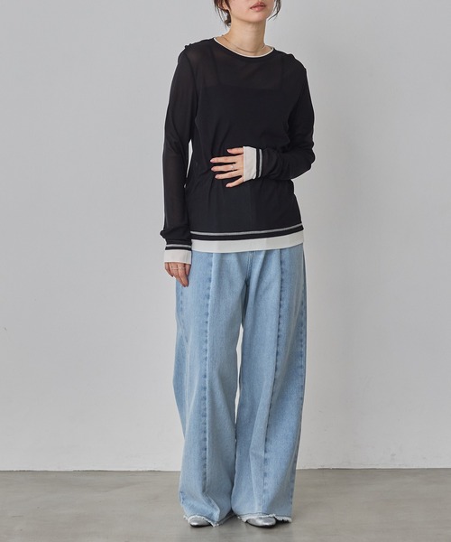 hunch（ハンチ） tシャツ パワーネット 配色 レイヤード シアー
